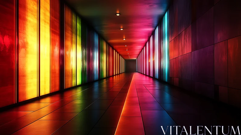 Color drenched hallway glowing with playful neon light.
