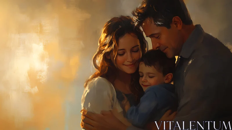 Family Embrace Illuminated by Warm Golden Light.