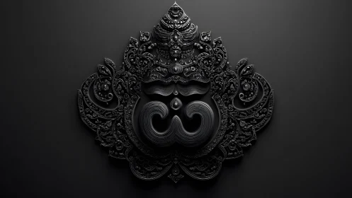 Ornate Black Thai Mask Wall Art in Modern Minimalist Style.