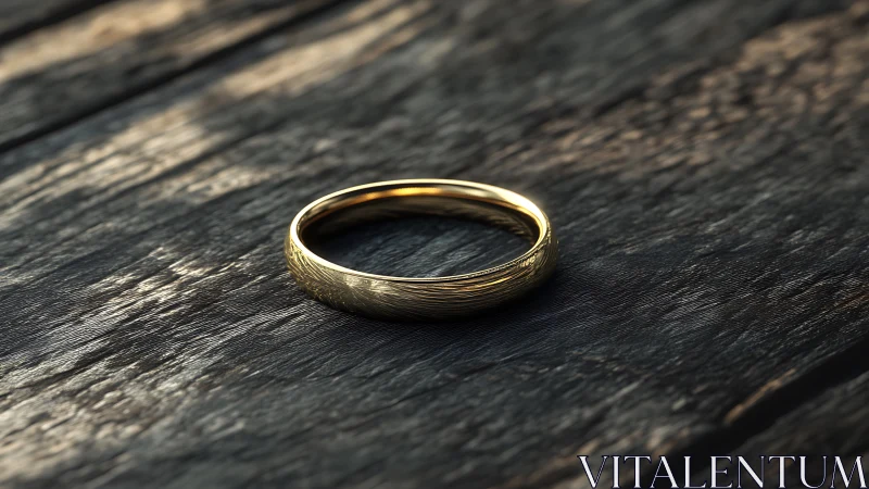 Polished gold ring rendered on weathered wooden surface