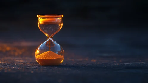 Golden hourglass glowing softly in the quiet dusk light.