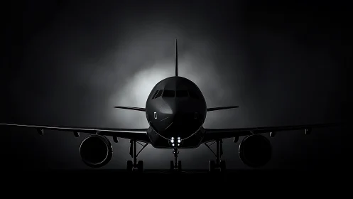 Jetliner silhouette emerging through dramatic backlight.