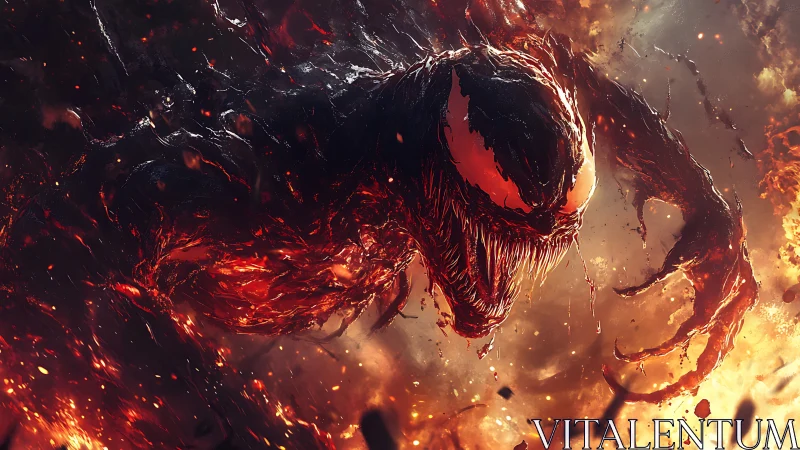 Molten symbiotic monster lunging through explosive inferno