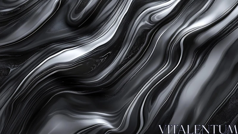 Monochrome liquid strata with high-gloss flowing curvature.