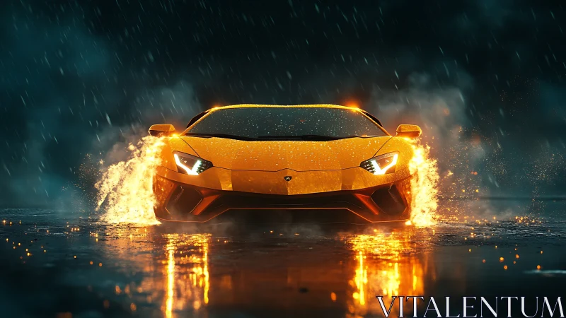 Fire-drenched supercar knifes through rain like molten thunder