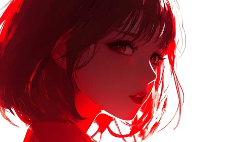 Side profile anime girl rendered with intense red lighting