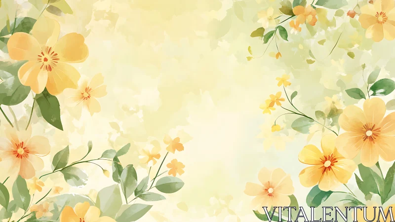 Yellow flowers with green foliage on pale background.