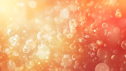 Translucent bubbles drift across warm orange bokeh field
