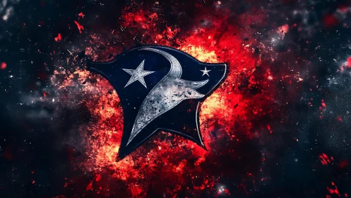 Astro bull emblem on nebular red energy explosion background