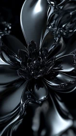 Glossy black metallic flower in abstract close-up view.