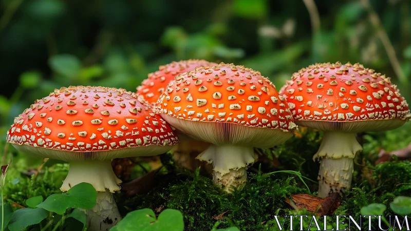 Cheerful red mushrooms glowing like tiny forest lanterns.