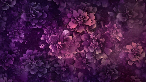 Purple floral composition with layered petals and textured background surfaces.