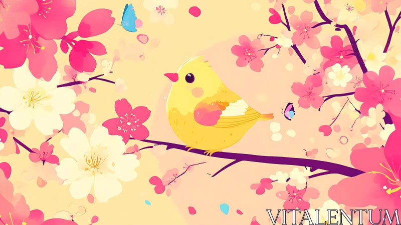 Sunlit blossom bird daydreams among cotton-candy petals.