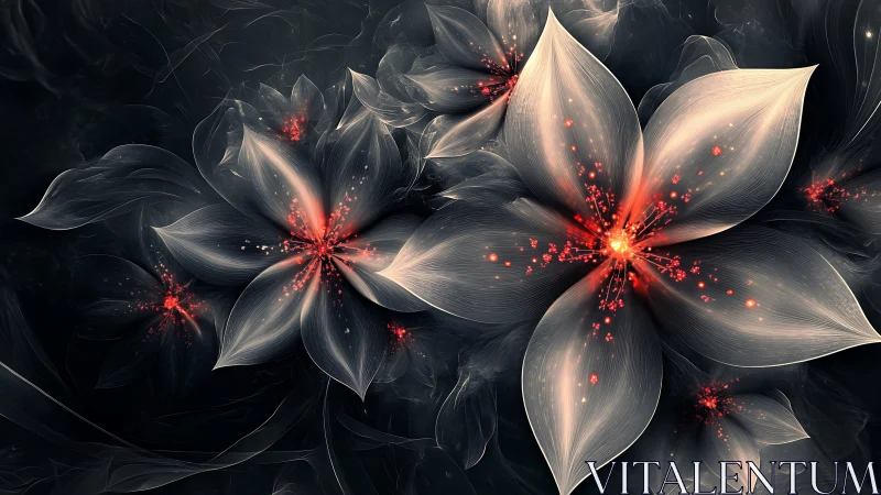 Glowing abstract flowers on dark background in soft light.
