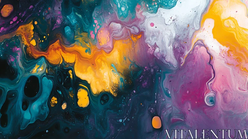 Luminous nebula swirls through teal, magenta, and gold paint.