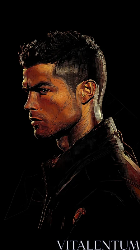 Side-lit striker carves a molten silhouette from darkness