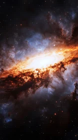 Blazing galactic core erupts through cold interstellar clouds