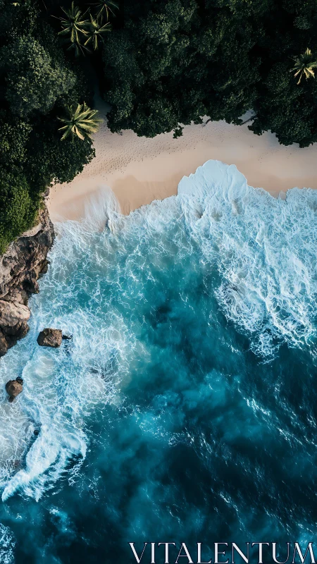 Quiet tropical cove where turquoise waves meet soft sand.