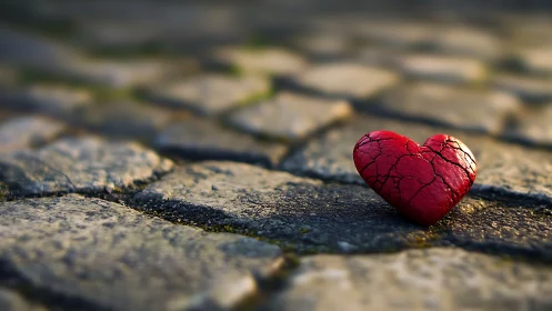 Broken Red Heart on Stone Surface