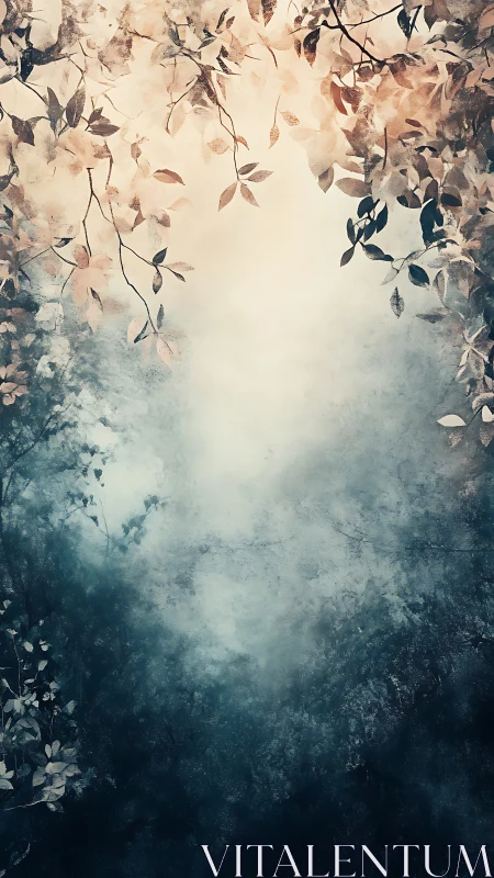 Botanical mist corridor with cascading foliage framing edge.