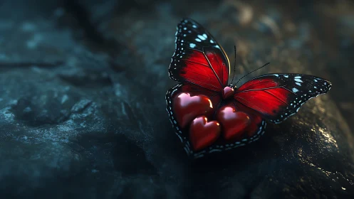 Rendered butterfly with red wings and heart-shaped thorax