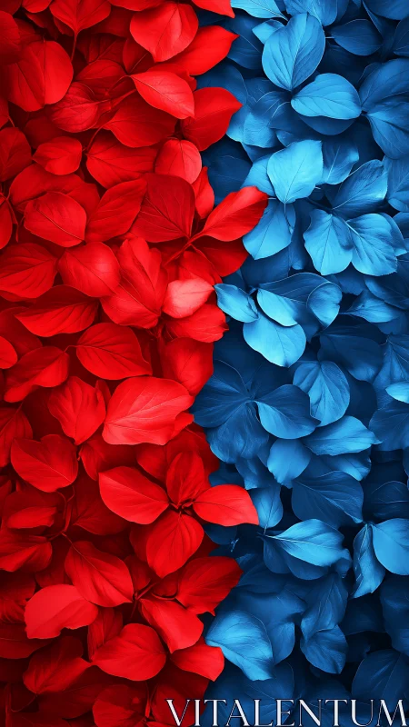 Red and blue leaf clusters in vertically divided layout.