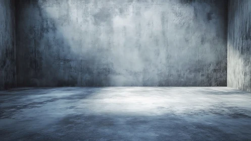 Minimalist concrete room with directional cold studio lighting.