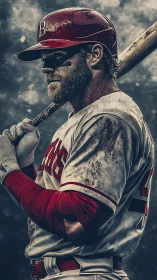 Grit‑streaked power hitter pausing in stormlit anticipation.