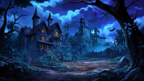 Moonlit haunted manor welcomes curious nighttime wanderers