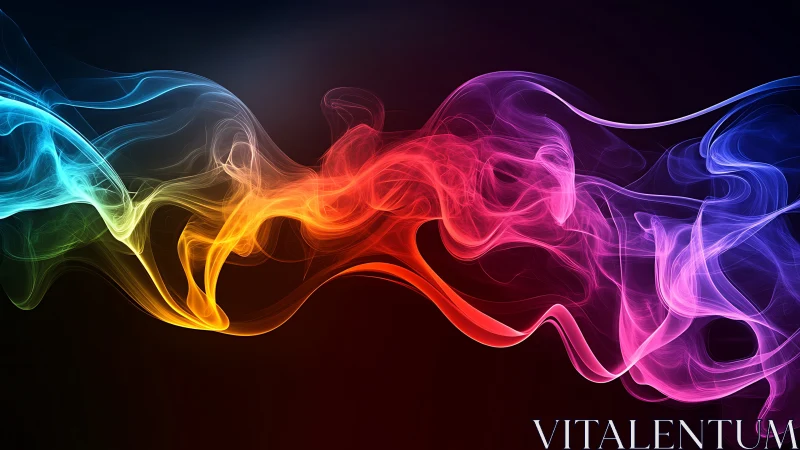 Colorful light smoke waves over dark gradient background.