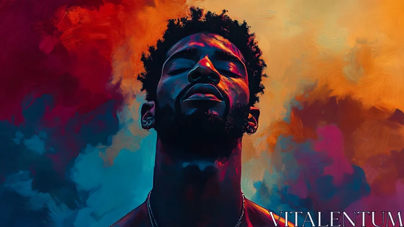 Chromatic portrait of man in contemplative upward pose