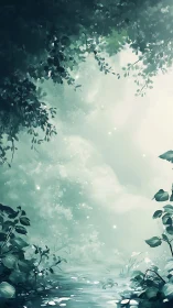 Ethereal Foliage Canopy With Luminous Sky and Reflective Water