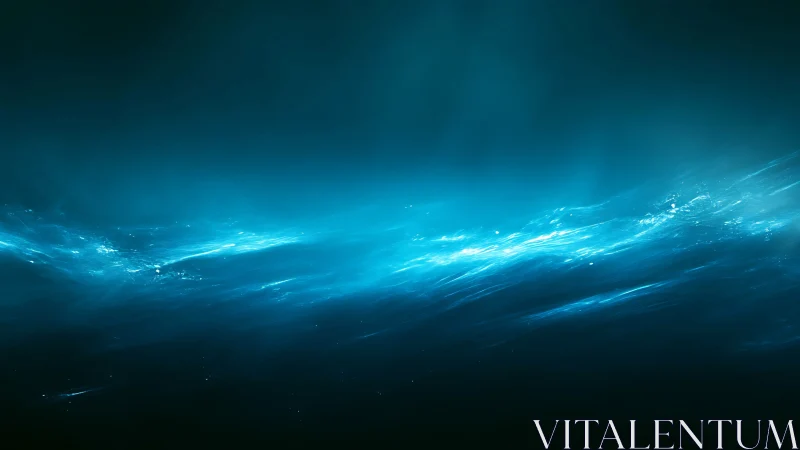 Luminous blue waves drift gently through a deep cosmic sea