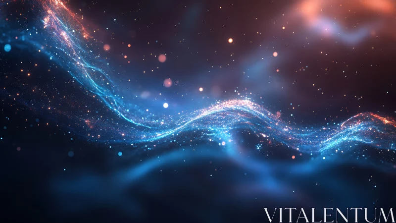 Flowing blue energy wave with glowing particle field.