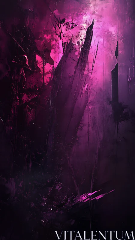 Vertical magenta abstract field shows sharp fractured strokes
