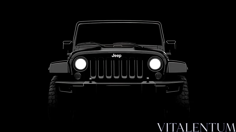 Bold Jeep front portrait glowing from a dramatic dark background.