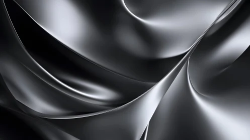 Abstract metallic folds in smooth silver texture digital art.