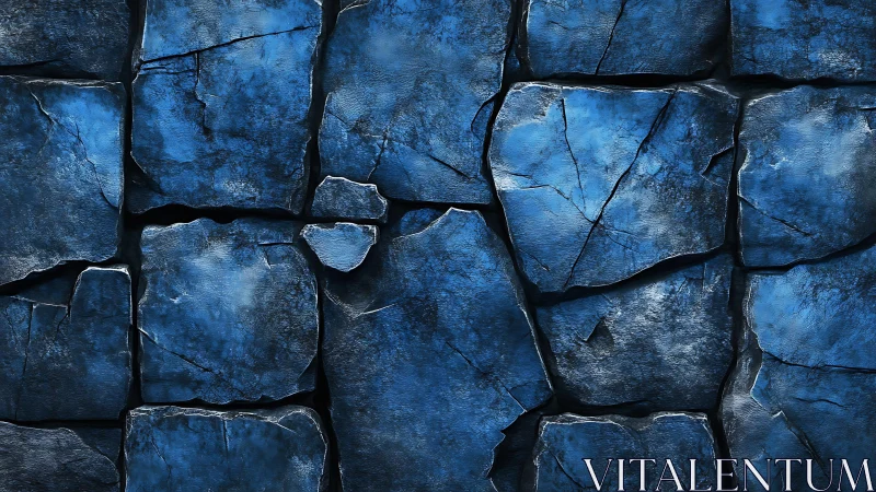 Weathered Blue Stone Wall Texture with Cracks, Realistic Style.