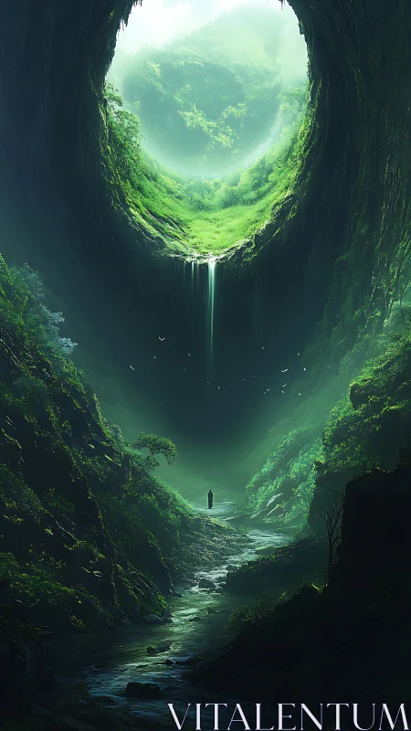 Gentle wanderer beneath the emerald sky portal.