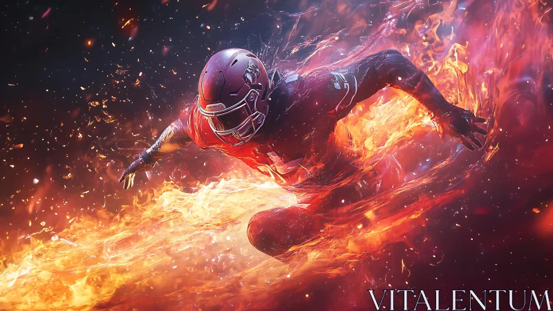 Gridiron comet dives through roaring rivers of flame.