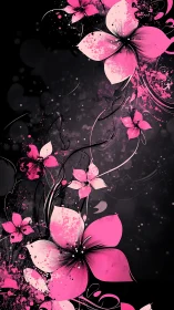 Magenta Floral Cascade Against Black: Digital Abstract Composition.