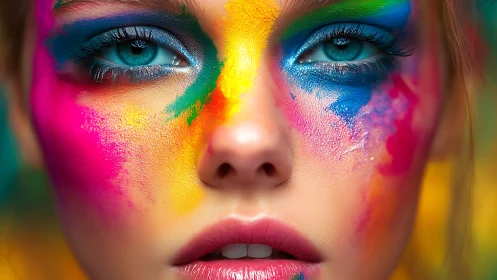 Hyperreal close-up portrait unifying neon pigment and skin texture
