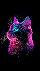 Neon cyberpunk cat profile in vivid pink and cyan light.