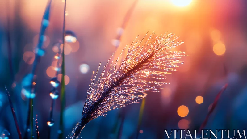 Macro sunrise dew plume with luminous bokeh field study.