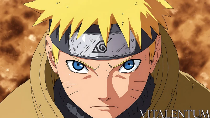 Blond ninja locks gaze, steel forehead protector gleams