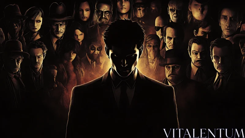 Shadowed leader stands calm as a tense crowd closes in