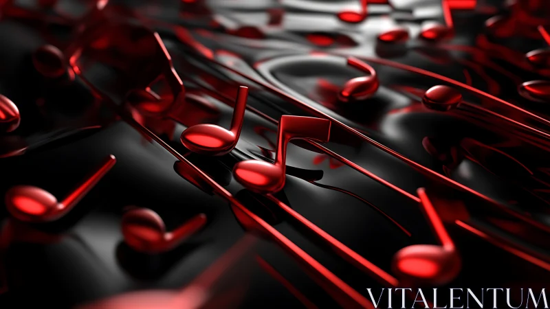 Liquid midnight staff lets red chrome music notes rise