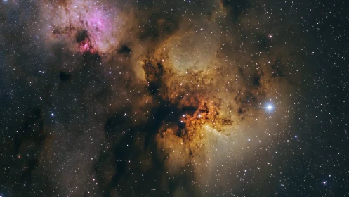 High-resolution emission nebula core with dust lanes and field stars