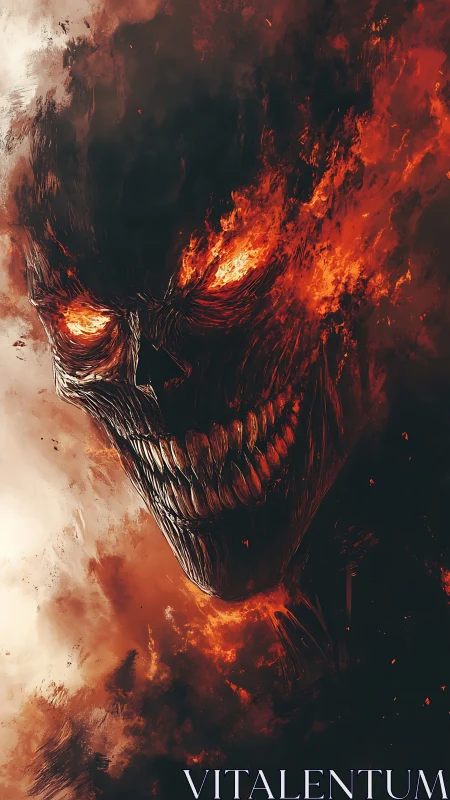 Infernal skull visage engulfed in roaring digital flames.
