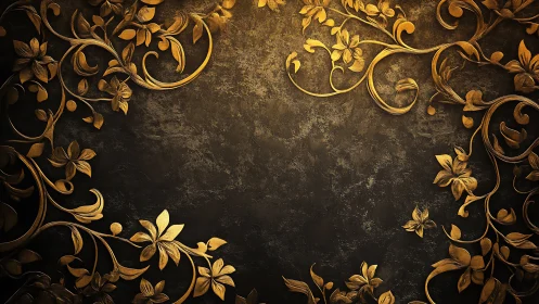 Ornate gold floral filigree frames a textured dark surface